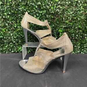 Michael Michael Kors Berkley T Strap Silver Glitter Stiletto Heels - W9.5
